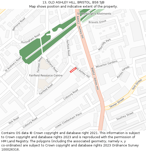 13, OLD ASHLEY HILL, BRISTOL, BS6 5JB: Location map and indicative extent of plot