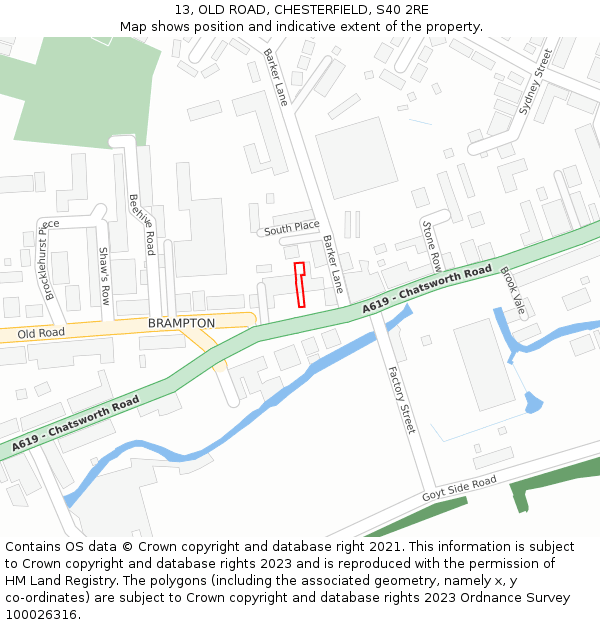 13, OLD ROAD, CHESTERFIELD, S40 2RE: Location map and indicative extent of plot