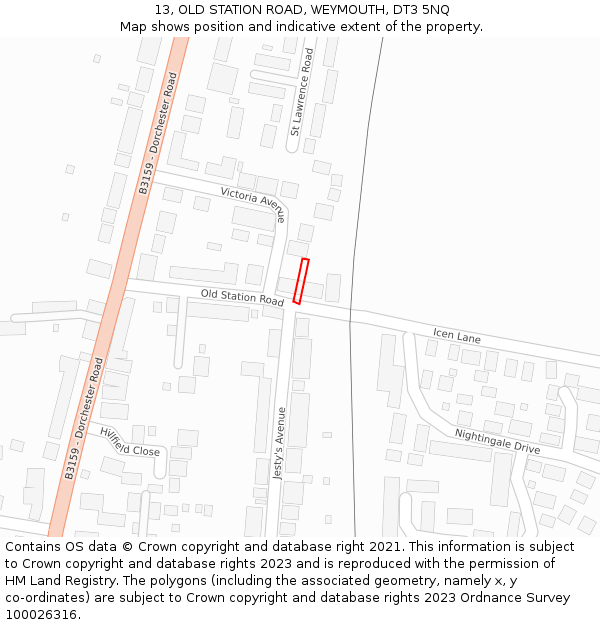 13, OLD STATION ROAD, WEYMOUTH, DT3 5NQ: Location map and indicative extent of plot