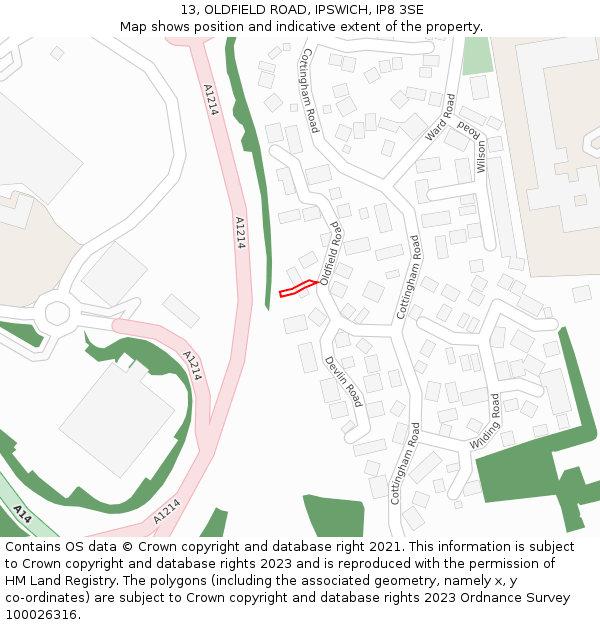 13, OLDFIELD ROAD, IPSWICH, IP8 3SE: Location map and indicative extent of plot