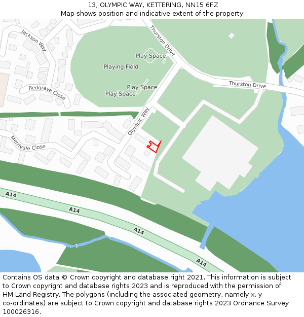 13, OLYMPIC WAY, KETTERING, NN15 6FZ: Location map and indicative extent of plot
