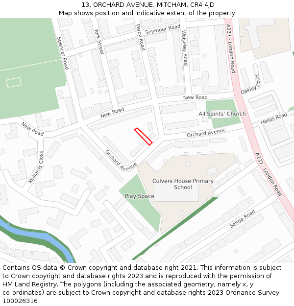 13, ORCHARD AVENUE, MITCHAM, CR4 4JD: Location map and indicative extent of plot