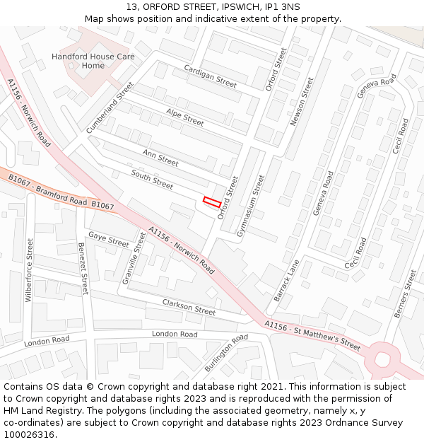 13, ORFORD STREET, IPSWICH, IP1 3NS: Location map and indicative extent of plot