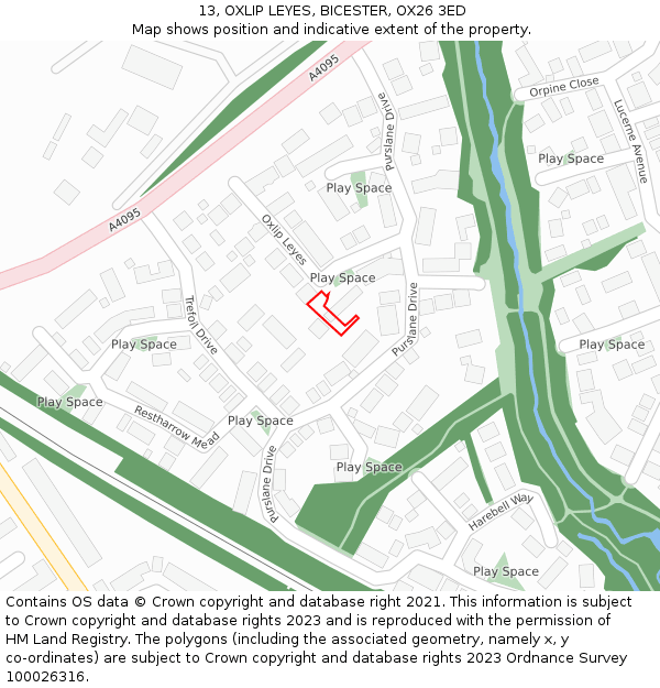 13, OXLIP LEYES, BICESTER, OX26 3ED: Location map and indicative extent of plot