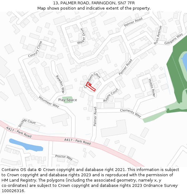 13, PALMER ROAD, FARINGDON, SN7 7FR: Location map and indicative extent of plot