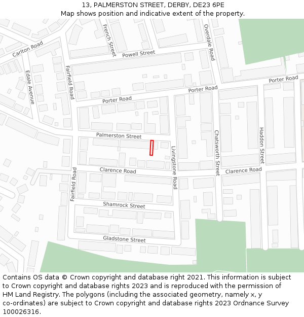 13, PALMERSTON STREET, DERBY, DE23 6PE: Location map and indicative extent of plot