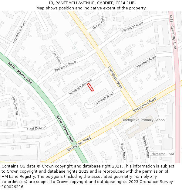 13, PANTBACH AVENUE, CARDIFF, CF14 1UR: Location map and indicative extent of plot