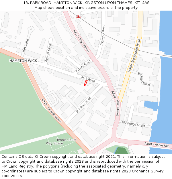 13, PARK ROAD, HAMPTON WICK, KINGSTON UPON THAMES, KT1 4AS: Location map and indicative extent of plot