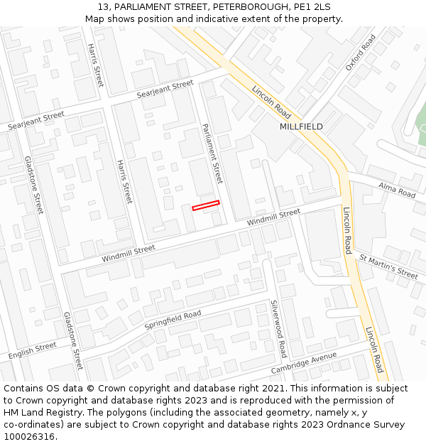 13, PARLIAMENT STREET, PETERBOROUGH, PE1 2LS: Location map and indicative extent of plot