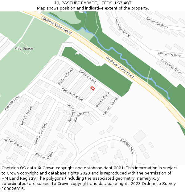 13, PASTURE PARADE, LEEDS, LS7 4QT: Location map and indicative extent of plot