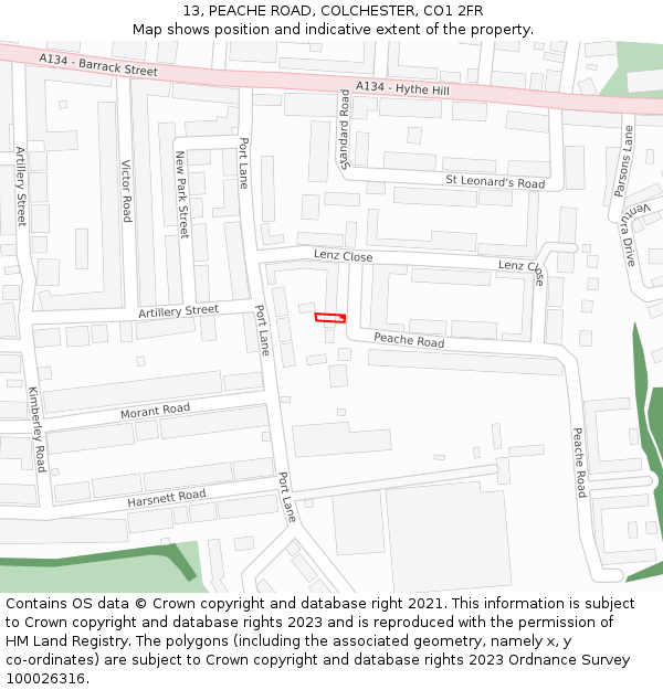 13, PEACHE ROAD, COLCHESTER, CO1 2FR: Location map and indicative extent of plot