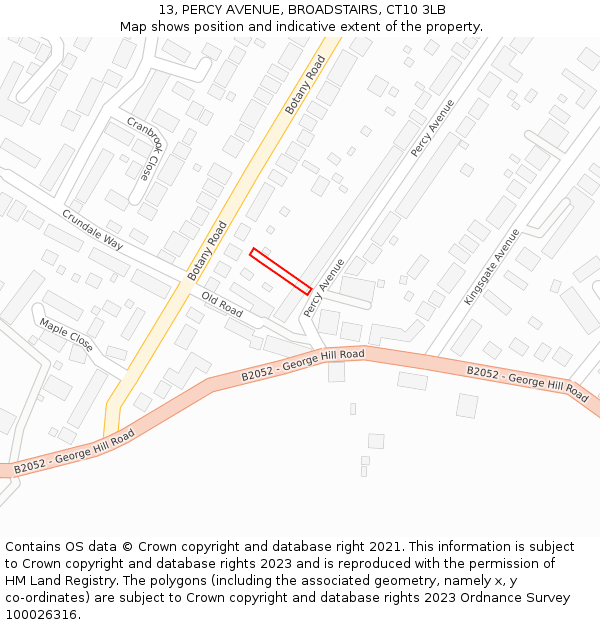 13, PERCY AVENUE, BROADSTAIRS, CT10 3LB: Location map and indicative extent of plot