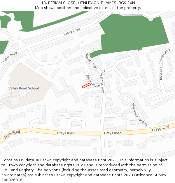 13, PERIAM CLOSE, HENLEY-ON-THAMES, RG9 1XN: Location map and indicative extent of plot