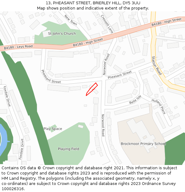 13, PHEASANT STREET, BRIERLEY HILL, DY5 3UU: Location map and indicative extent of plot