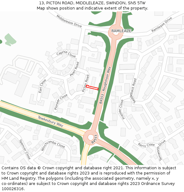 13, PICTON ROAD, MIDDLELEAZE, SWINDON, SN5 5TW: Location map and indicative extent of plot