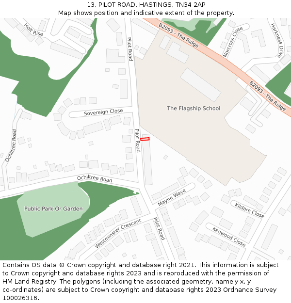 13, PILOT ROAD, HASTINGS, TN34 2AP: Location map and indicative extent of plot