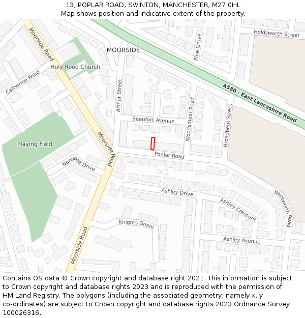 13, POPLAR ROAD, SWINTON, MANCHESTER, M27 0HL: Location map and indicative extent of plot