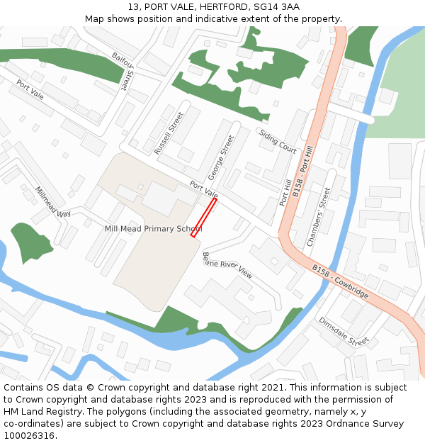 13, PORT VALE, HERTFORD, SG14 3AA: Location map and indicative extent of plot