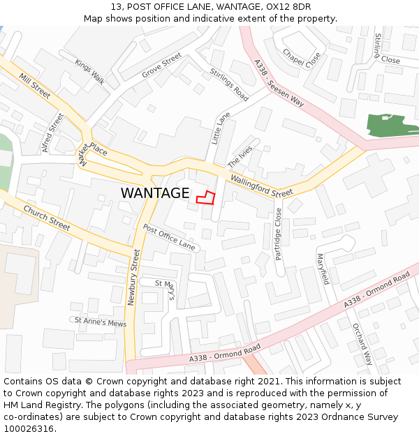13, POST OFFICE LANE, WANTAGE, OX12 8DR: Location map and indicative extent of plot