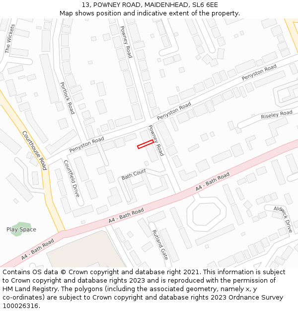 13, POWNEY ROAD, MAIDENHEAD, SL6 6EE: Location map and indicative extent of plot
