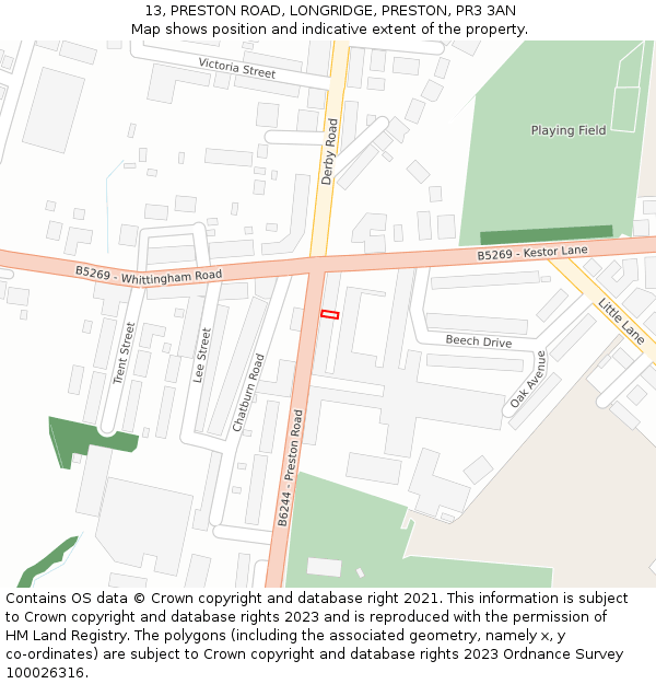 13, PRESTON ROAD, LONGRIDGE, PRESTON, PR3 3AN: Location map and indicative extent of plot