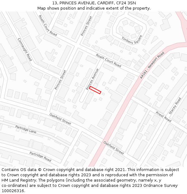 13, PRINCES AVENUE, CARDIFF, CF24 3SN: Location map and indicative extent of plot