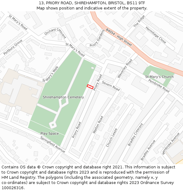 13, PRIORY ROAD, SHIREHAMPTON, BRISTOL, BS11 9TF: Location map and indicative extent of plot