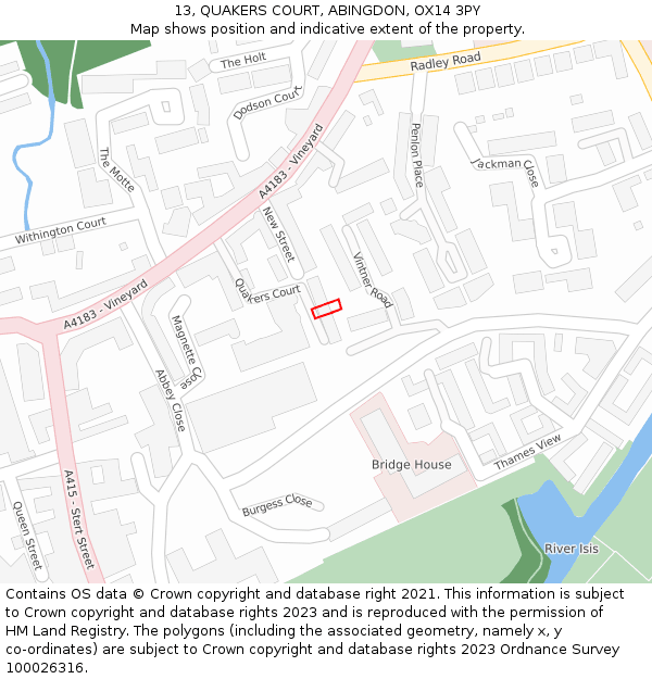 13, QUAKERS COURT, ABINGDON, OX14 3PY: Location map and indicative extent of plot