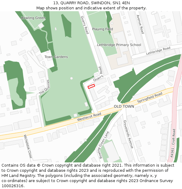 13, QUARRY ROAD, SWINDON, SN1 4EN: Location map and indicative extent of plot