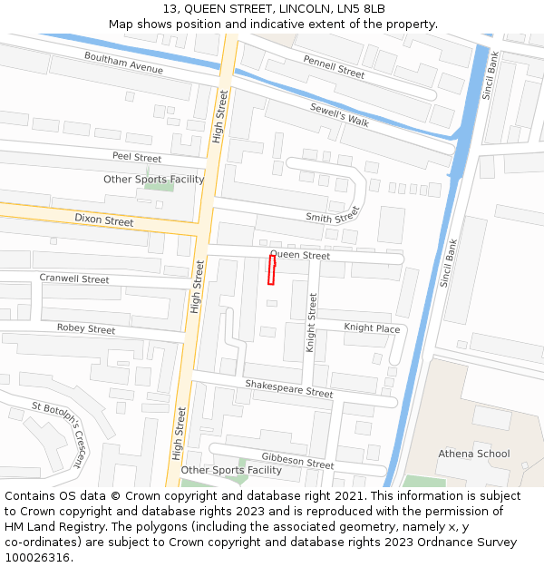 13, QUEEN STREET, LINCOLN, LN5 8LB: Location map and indicative extent of plot