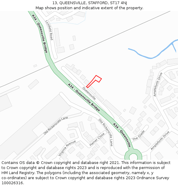 13, QUEENSVILLE, STAFFORD, ST17 4NJ: Location map and indicative extent of plot