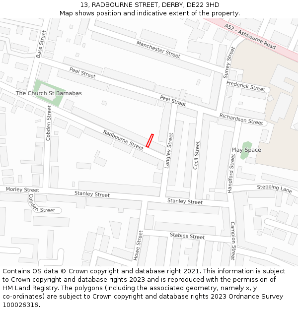 13, RADBOURNE STREET, DERBY, DE22 3HD: Location map and indicative extent of plot