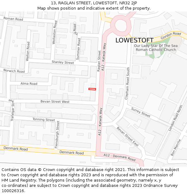 13, RAGLAN STREET, LOWESTOFT, NR32 2JP: Location map and indicative extent of plot