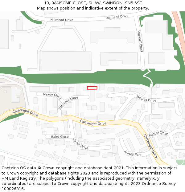 13, RANSOME CLOSE, SHAW, SWINDON, SN5 5SE: Location map and indicative extent of plot