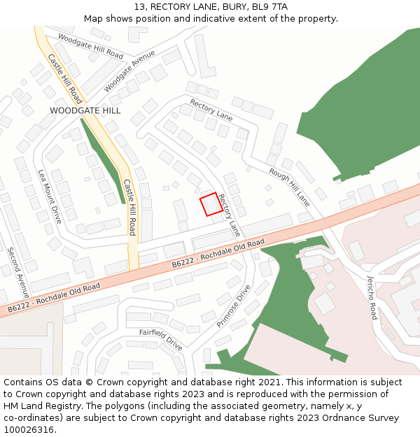 13, RECTORY LANE, BURY, BL9 7TA: Location map and indicative extent of plot