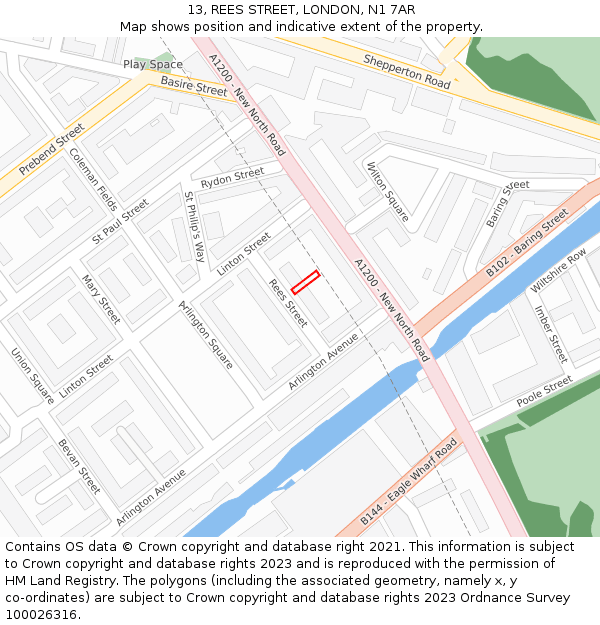 13, REES STREET, LONDON, N1 7AR: Location map and indicative extent of plot