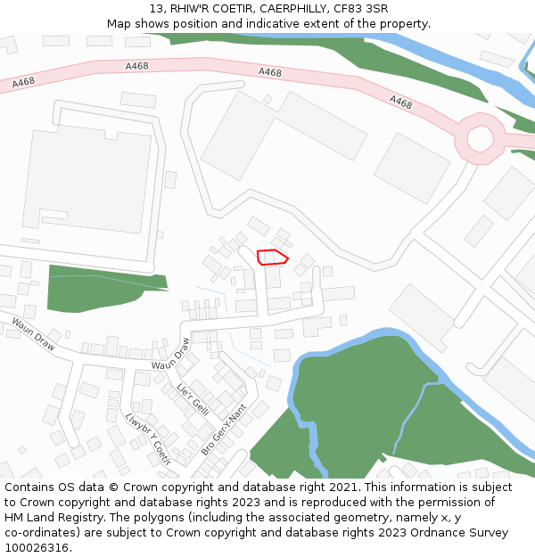 13, RHIW'R COETIR, CAERPHILLY, CF83 3SR: Location map and indicative extent of plot