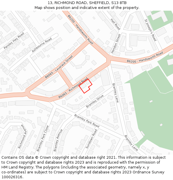 13, RICHMOND ROAD, SHEFFIELD, S13 8TB: Location map and indicative extent of plot