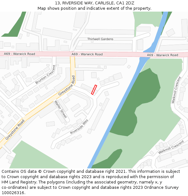 13, RIVERSIDE WAY, CARLISLE, CA1 2DZ: Location map and indicative extent of plot