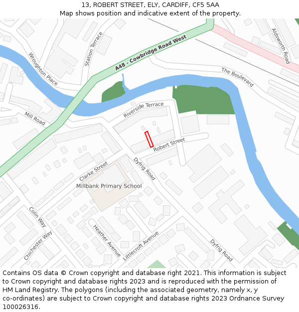 13, ROBERT STREET, ELY, CARDIFF, CF5 5AA: Location map and indicative extent of plot