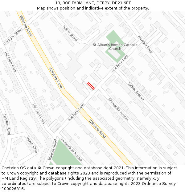 13, ROE FARM LANE, DERBY, DE21 6ET: Location map and indicative extent of plot