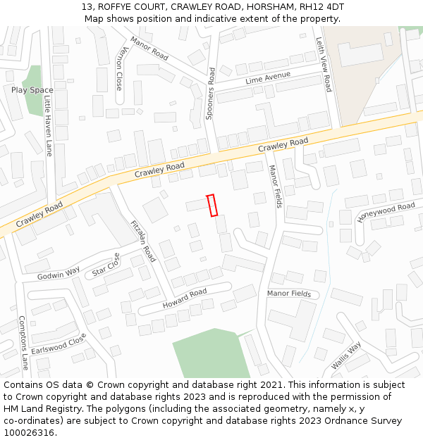 13, ROFFYE COURT, CRAWLEY ROAD, HORSHAM, RH12 4DT: Location map and indicative extent of plot