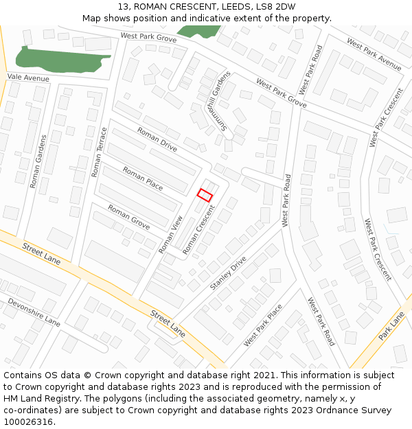 13, ROMAN CRESCENT, LEEDS, LS8 2DW: Location map and indicative extent of plot
