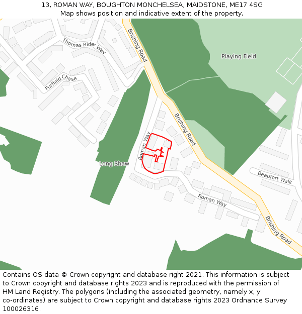 13, ROMAN WAY, BOUGHTON MONCHELSEA, MAIDSTONE, ME17 4SG: Location map and indicative extent of plot