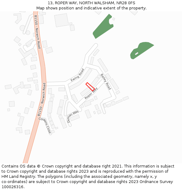 13, ROPER WAY, NORTH WALSHAM, NR28 0FS: Location map and indicative extent of plot
