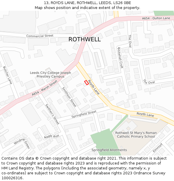 13, ROYDS LANE, ROTHWELL, LEEDS, LS26 0BE: Location map and indicative extent of plot