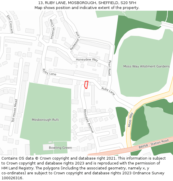 13, RUBY LANE, MOSBOROUGH, SHEFFIELD, S20 5FH: Location map and indicative extent of plot