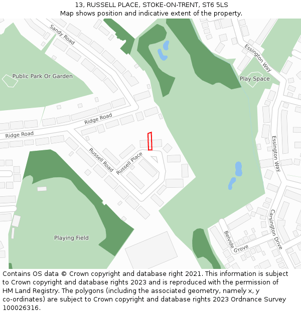 13, RUSSELL PLACE, STOKE-ON-TRENT, ST6 5LS: Location map and indicative extent of plot