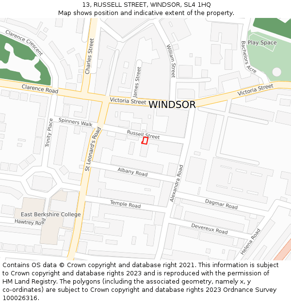 13, RUSSELL STREET, WINDSOR, SL4 1HQ: Location map and indicative extent of plot