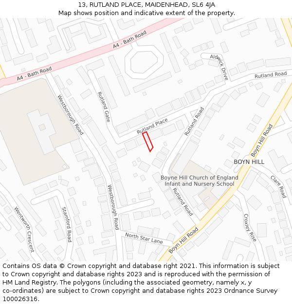 13, RUTLAND PLACE, MAIDENHEAD, SL6 4JA: Location map and indicative extent of plot